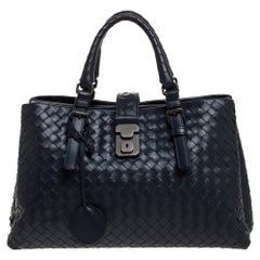 Bottega Veneta Blue Intrecciato Leather Small Roma Tote