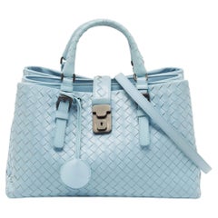 Bottega Veneta Blue Intrecciato Leather Small Roma Tote