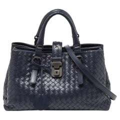 Bottega Veneta Blue Intrecciato Leather Small Roma Tote