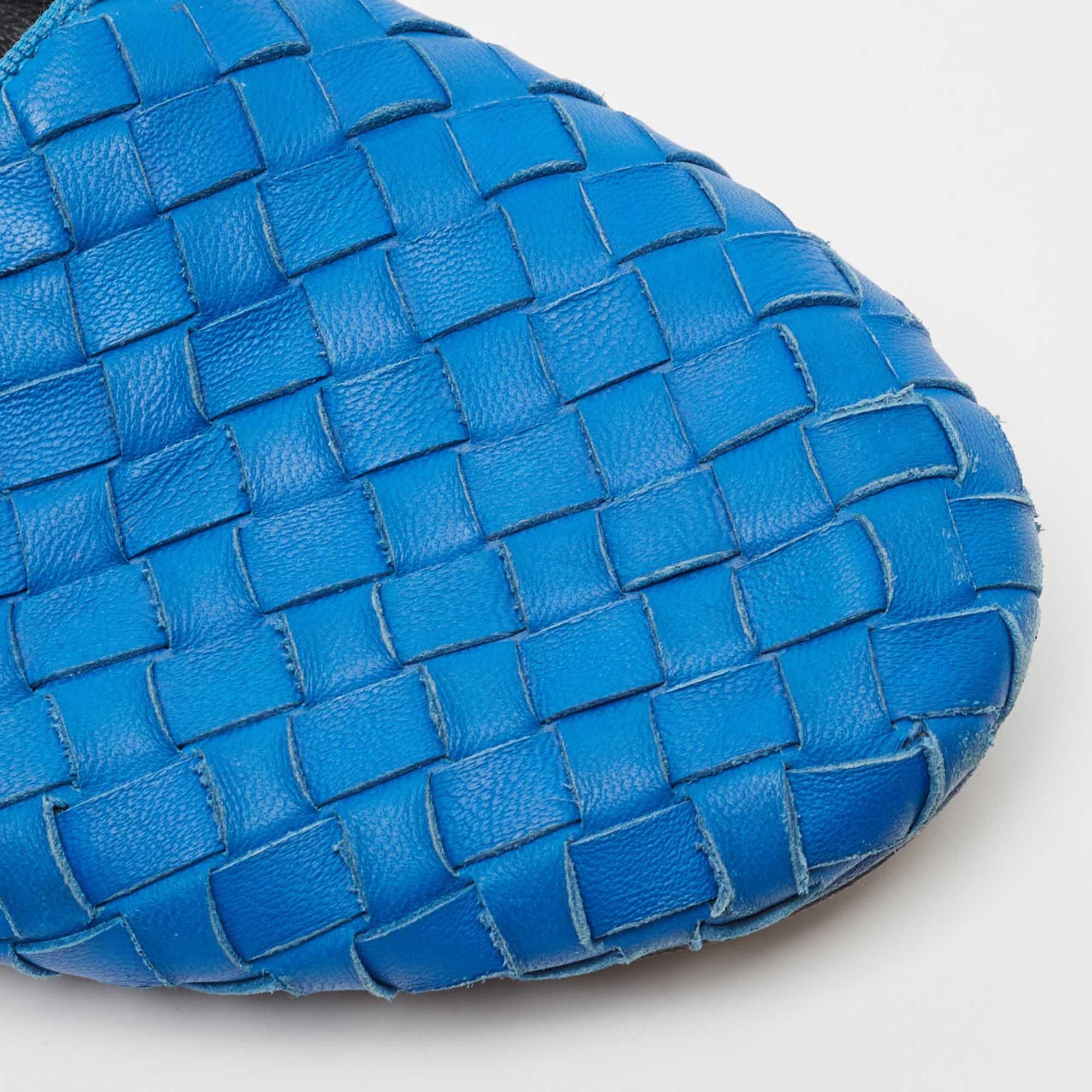 Bottega Veneta Blue Intrecciato Leather Smoking Slippers Size 37 For Sale 3