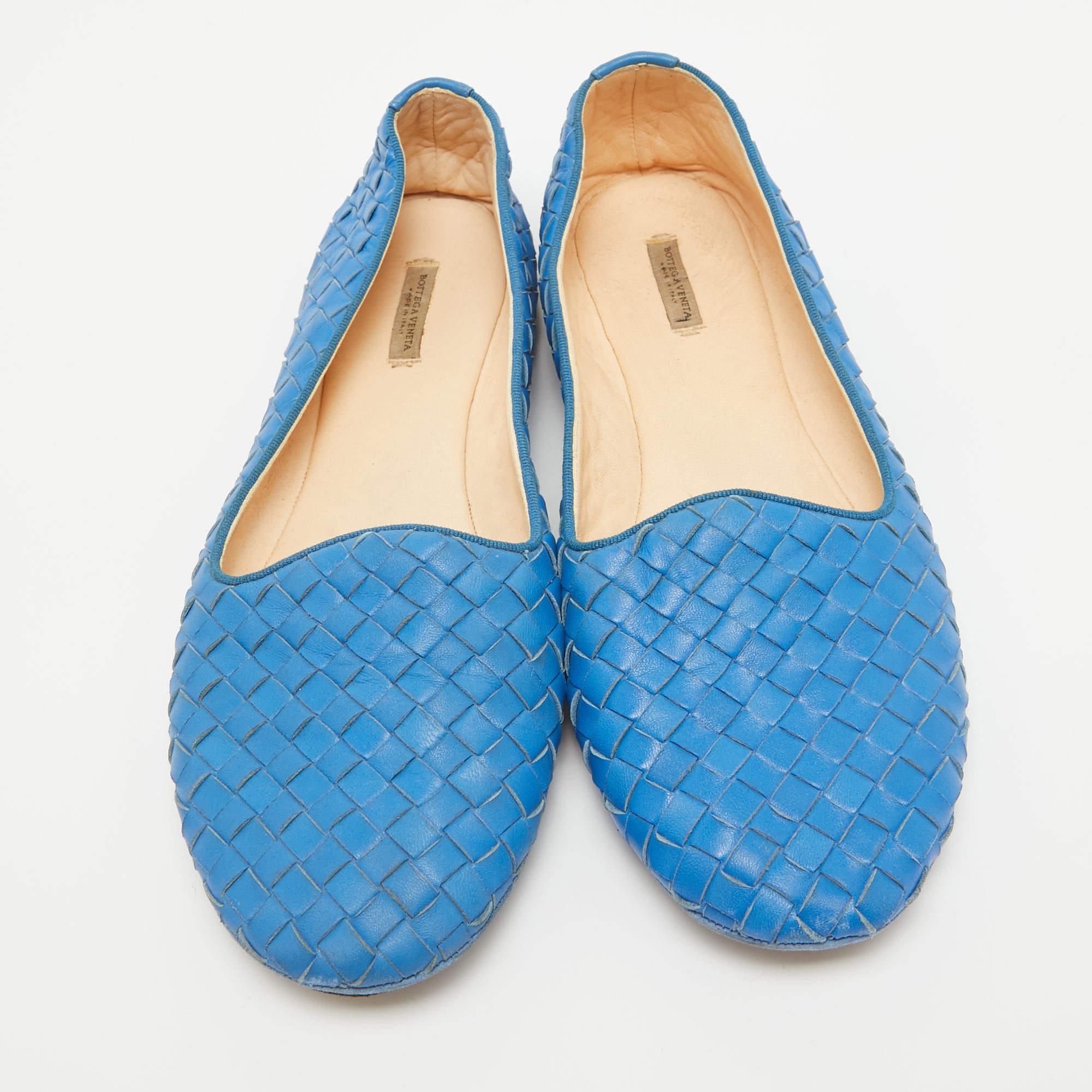 Bottega Veneta Blue Intrecciato Leather Smoking Slippers Size 41 In Good Condition In Dubai, Al Qouz 2