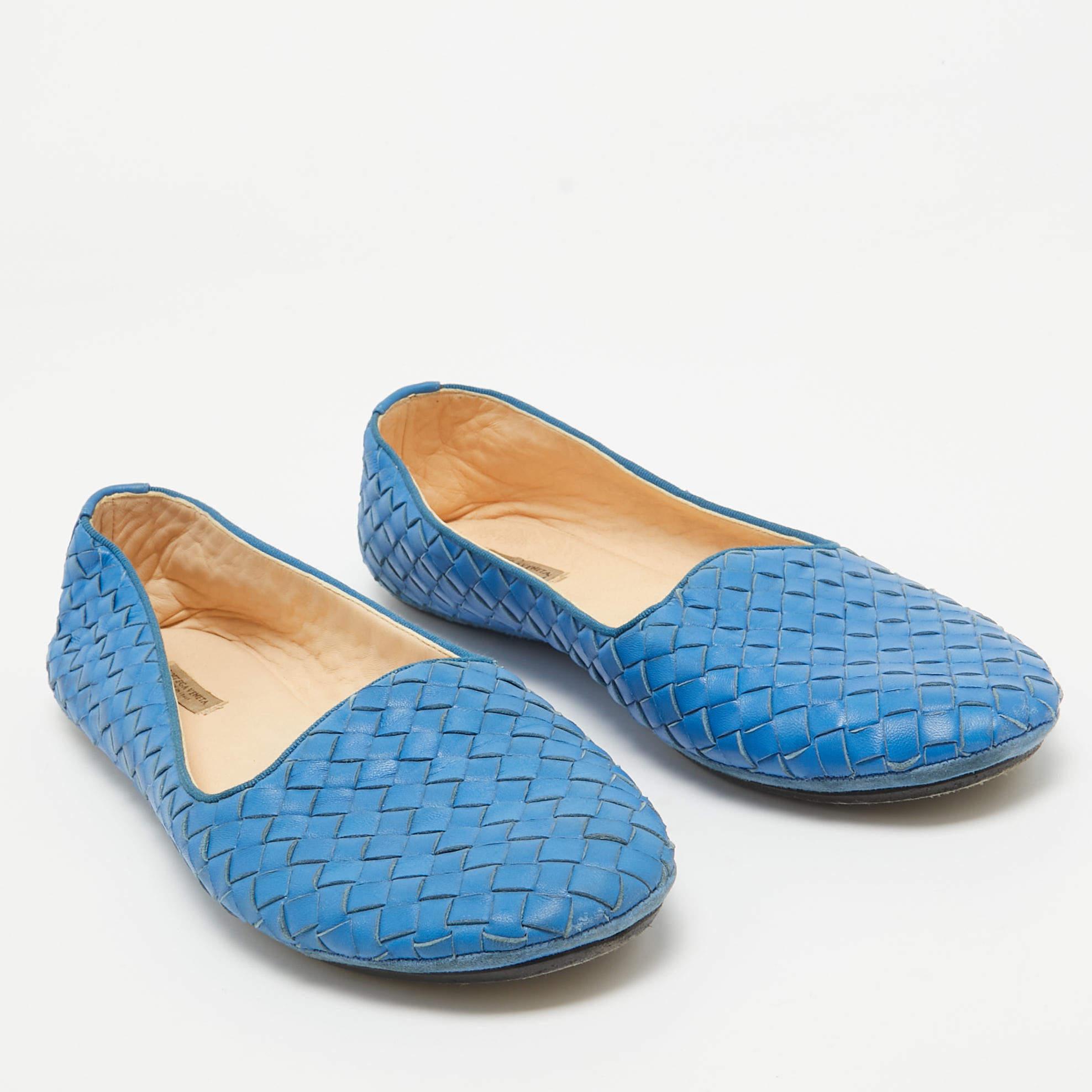 Women's Bottega Veneta Blue Intrecciato Leather Smoking Slippers Size 41