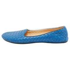 Bottega Veneta Blue Intrecciato Leather Smoking Slippers Size 41
