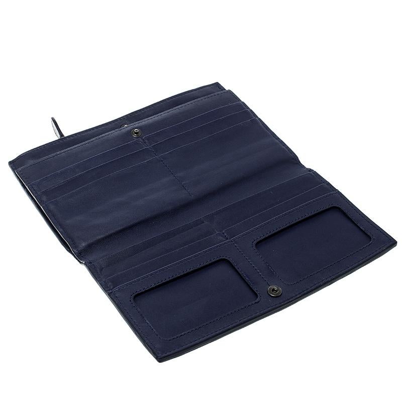 Black Bottega Veneta Blue Intrecciato Leather Trifold Continental Wallet
