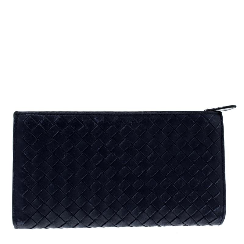 Women's Bottega Veneta Blue Intrecciato Leather Trifold Continental Wallet