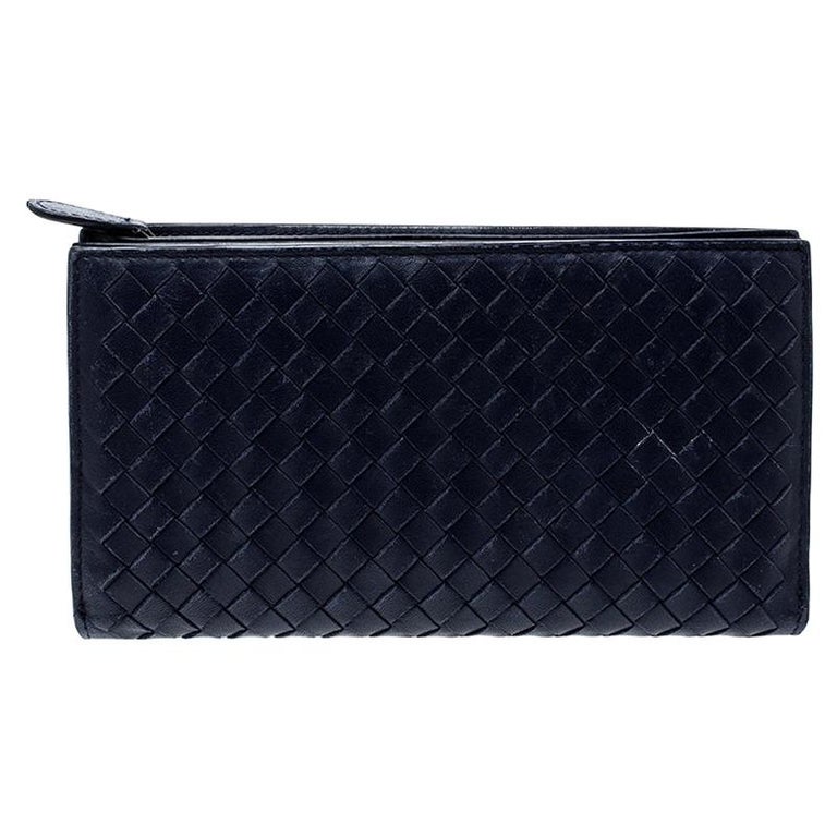 Bottega Veneta Blue Intrecciato Leather Trifold Continental Wallet For ...