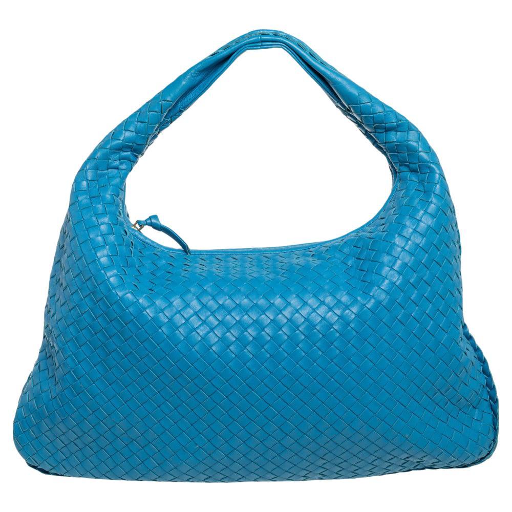 Bottega Veneta Blue Intrecciato Leather Veneta Hobo