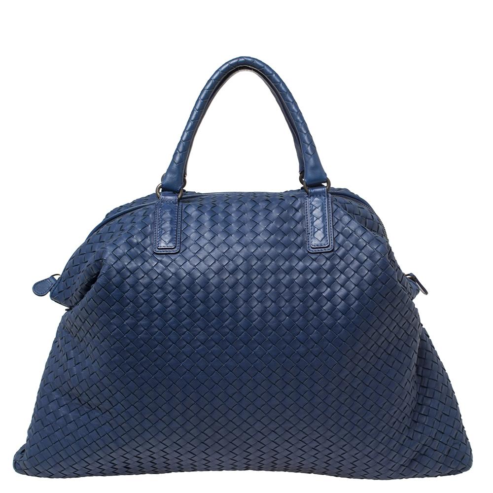 Women's Bottega Veneta Blue Intrecciato Nappa Leather Maxi Convertible Tote