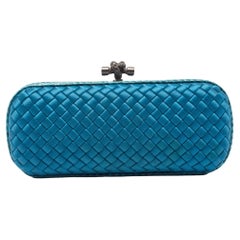 Bottega Veneta Blue Intrecciato Satin and Watersnake Leather Knot Clutch