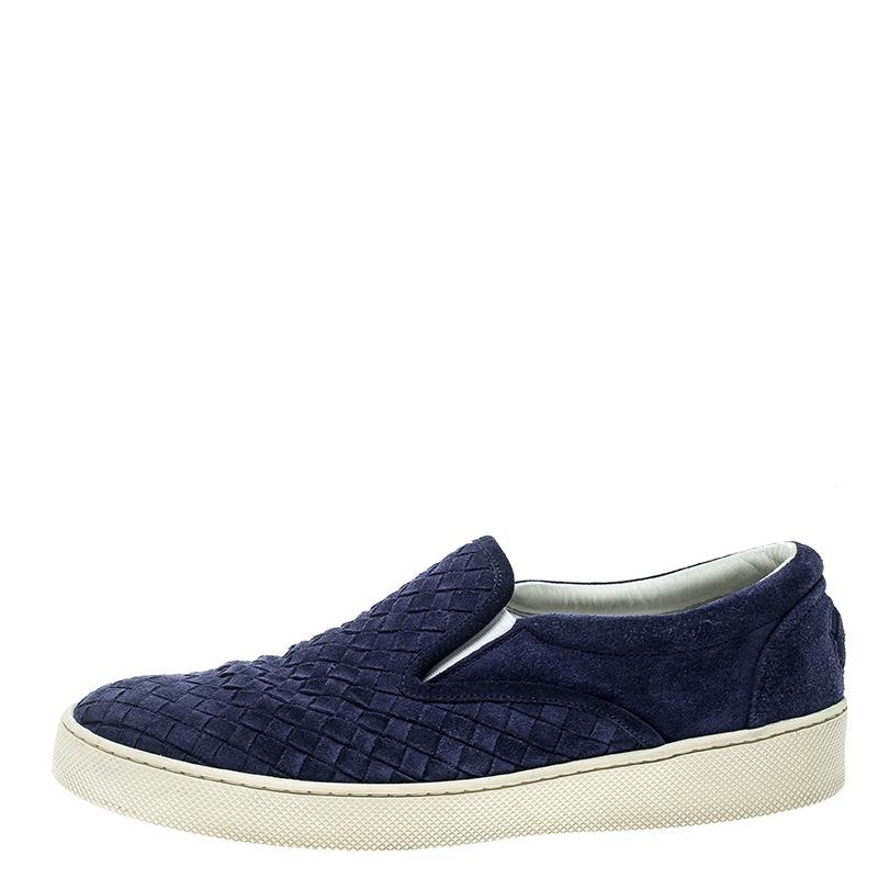 Bottega Veneta Blau Intrecciato Wildleder Slip On Turnschuhe Größe 41,5 2