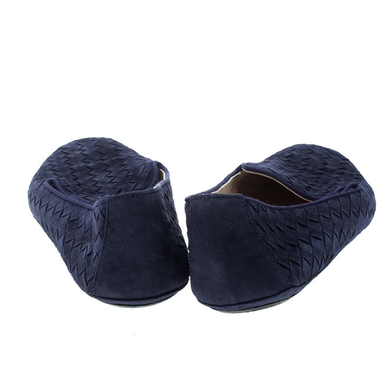 Women's Bottega Veneta Blue Intrecciato Suede Smoking Slippers Size 38.5