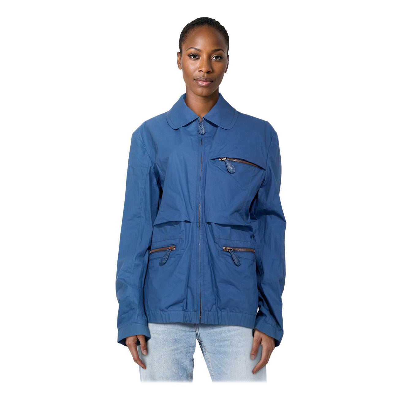 Bottega Veneta Blue Intrecciato Zip Jacket Size 4XL For Sale
