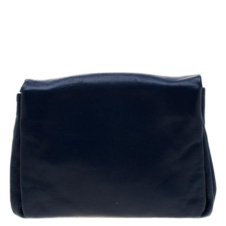 Bottega Veneta Blue Leather Flap Clutch For Sale at 1stDibs