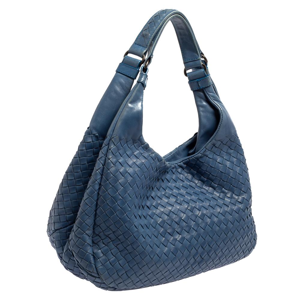 Women's Bottega Veneta Blue Leather Intrecciato Campana Hobo