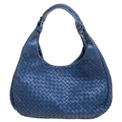 Bottega Veneta Blue Leather Intrecciato Campana Hobo