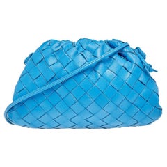 Bottega Veneta Blue Leather Intrecciato The Pouch Mini Shoulder Bag