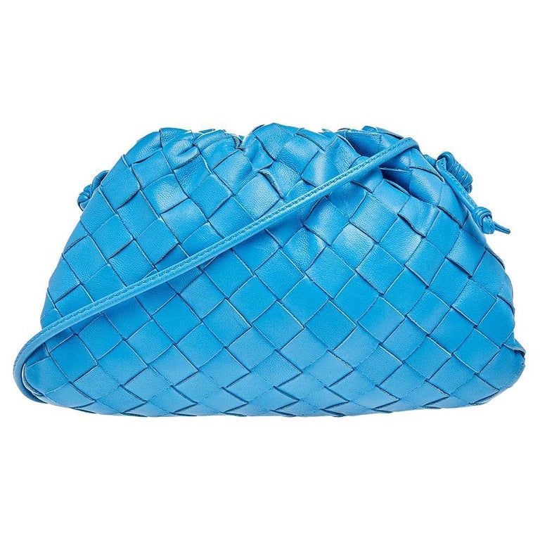 Pouch Mini Intrecciato Leather Clutch in Blue - Bottega Veneta