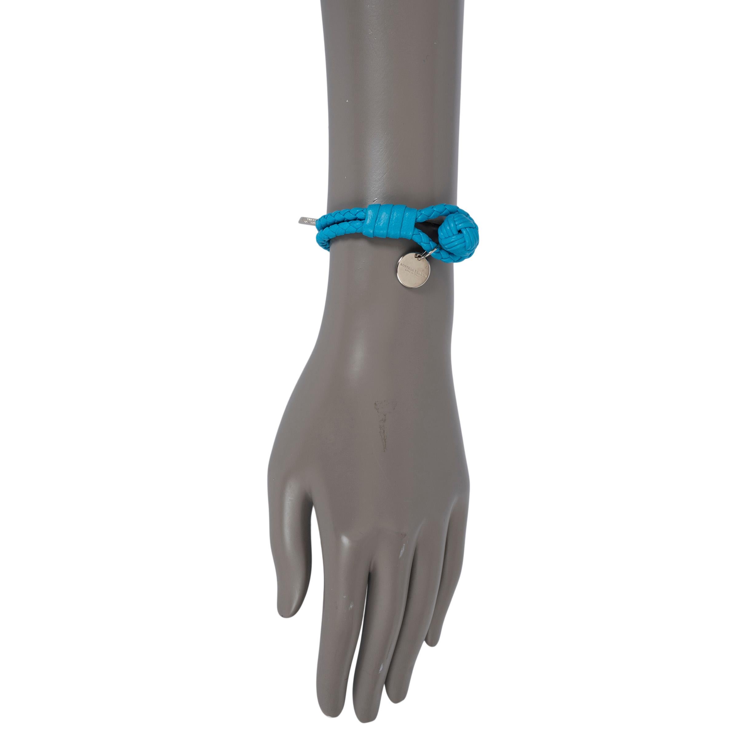 BOTTEGA VENETA blue leather KNOT INTRECCIATO DOUBLE Bracelet For Sale 2