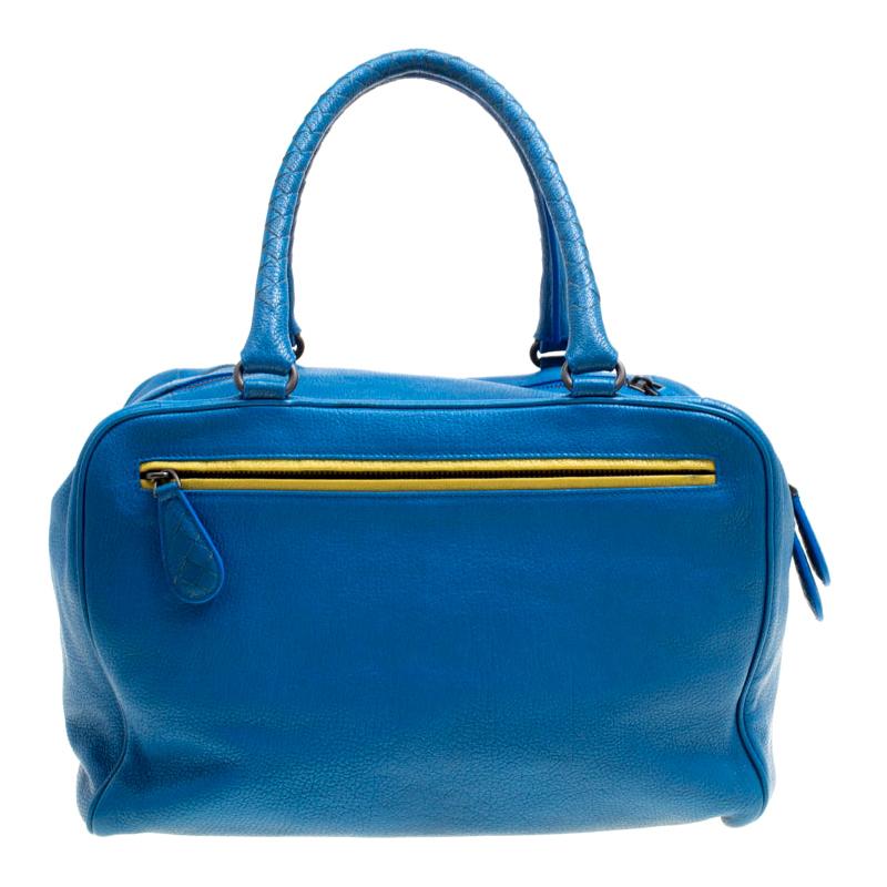Bottega Veneta Blue Leather Madras Heritage Brera Bowler Bag