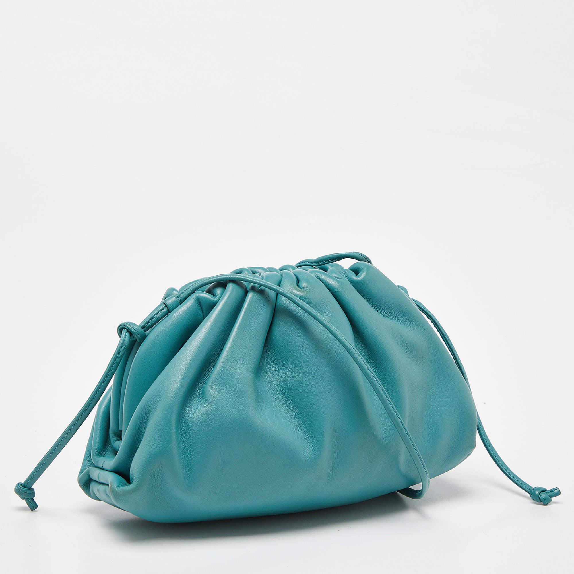 Bottega Veneta Blue Leather Mini The Pouch Bag In Good Condition In Dubai, Al Qouz 2