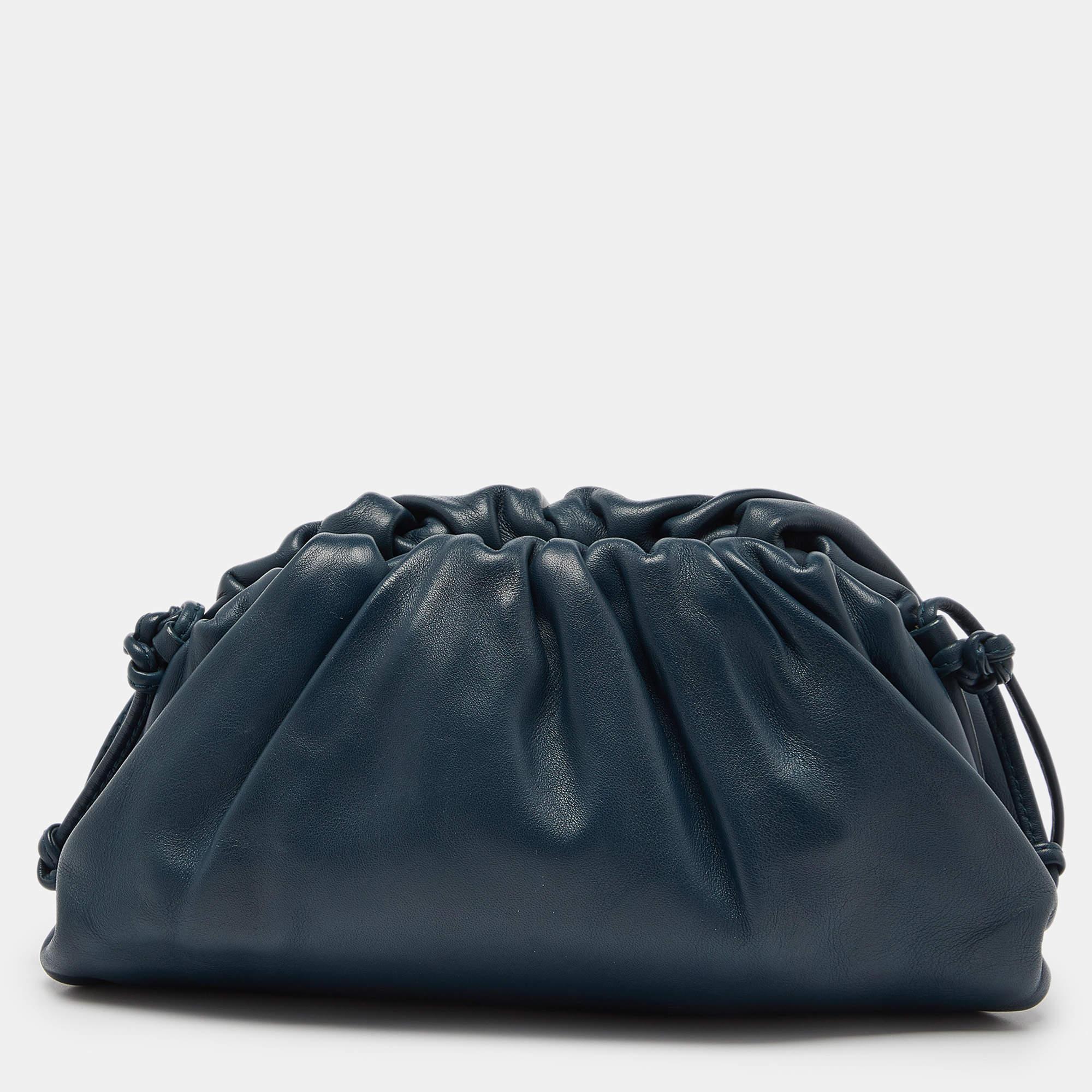Bottega Veneta Blue Leather Mini The Pouch Bag In Good Condition In Dubai, Al Qouz 2
