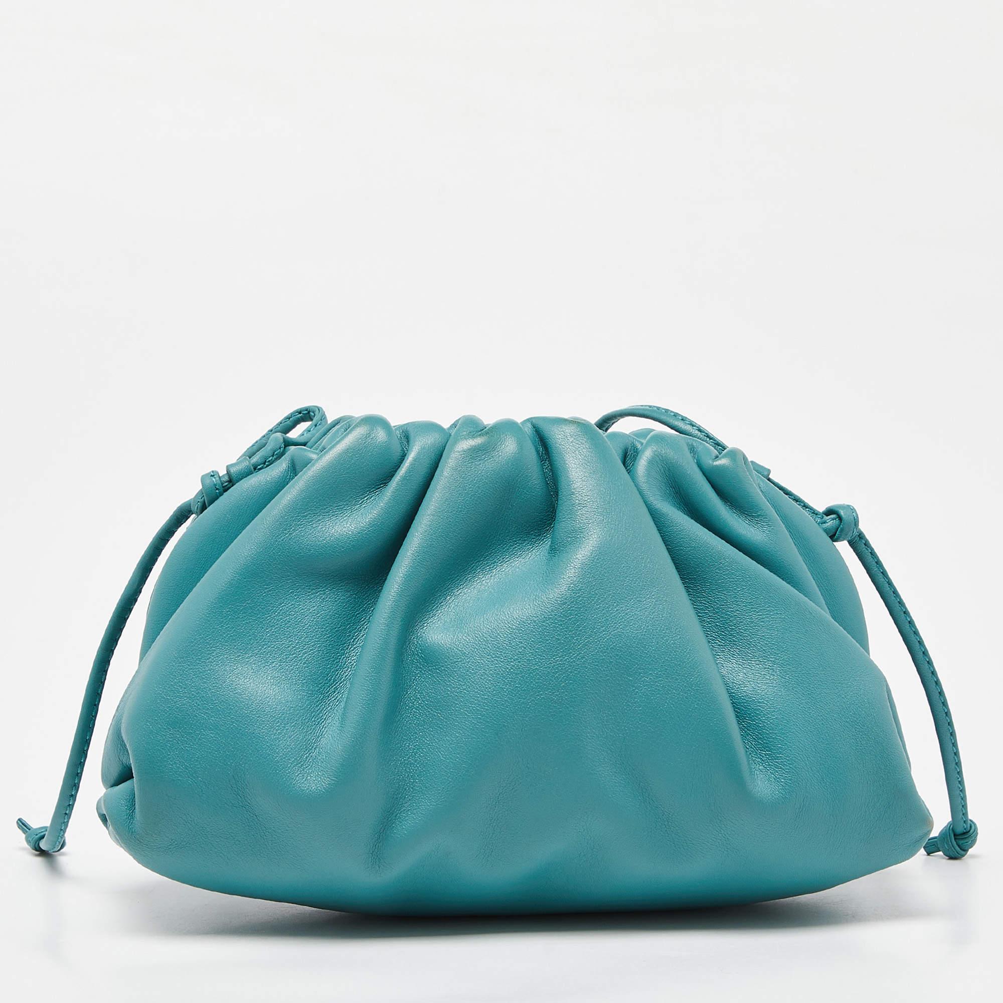 Women's Bottega Veneta Blue Leather Mini The Pouch Bag