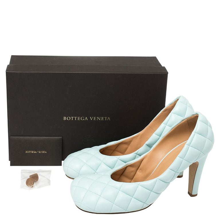 Bottega Veneta Blue Leather Padded Bloc Pumps Size 40 For Sale At 1stdibs