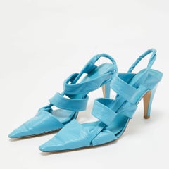Bottega Veneta Blue Leather Slingback Pumps Size 37.5