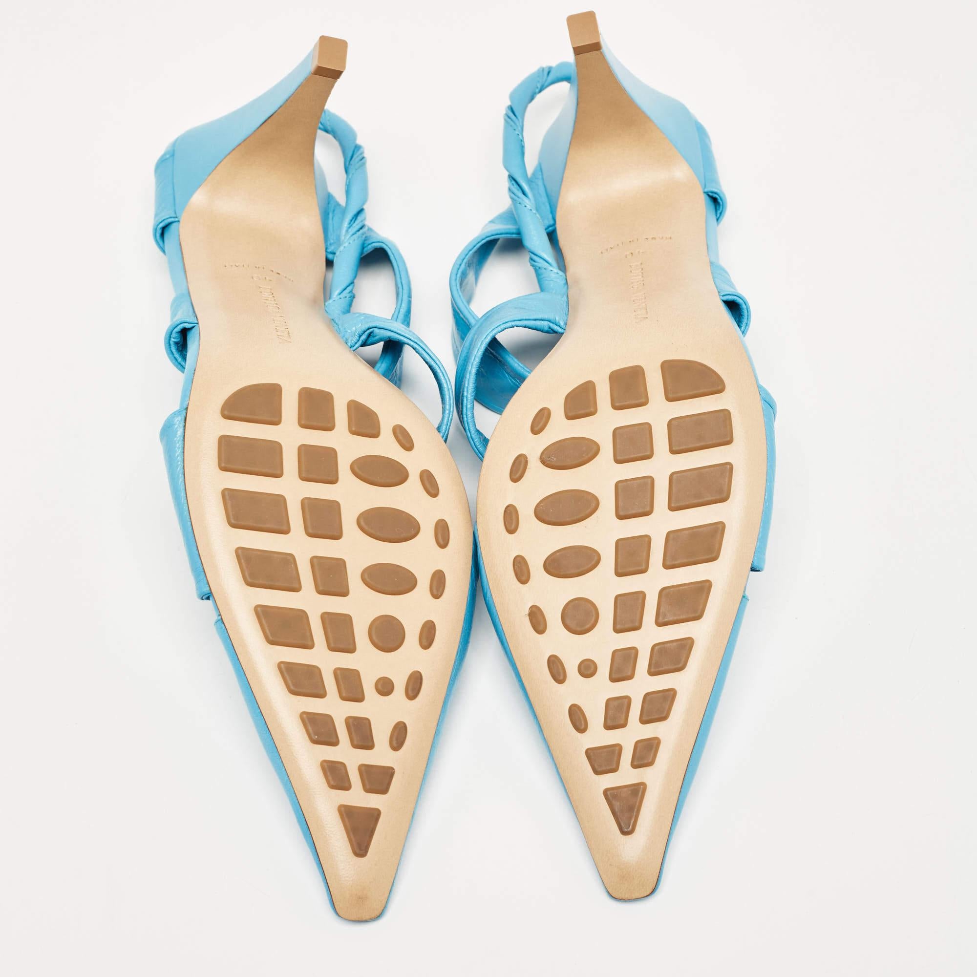 Women's Bottega Veneta Blue Leather Strappy Pointed Toe Slingback Sandals Size 40