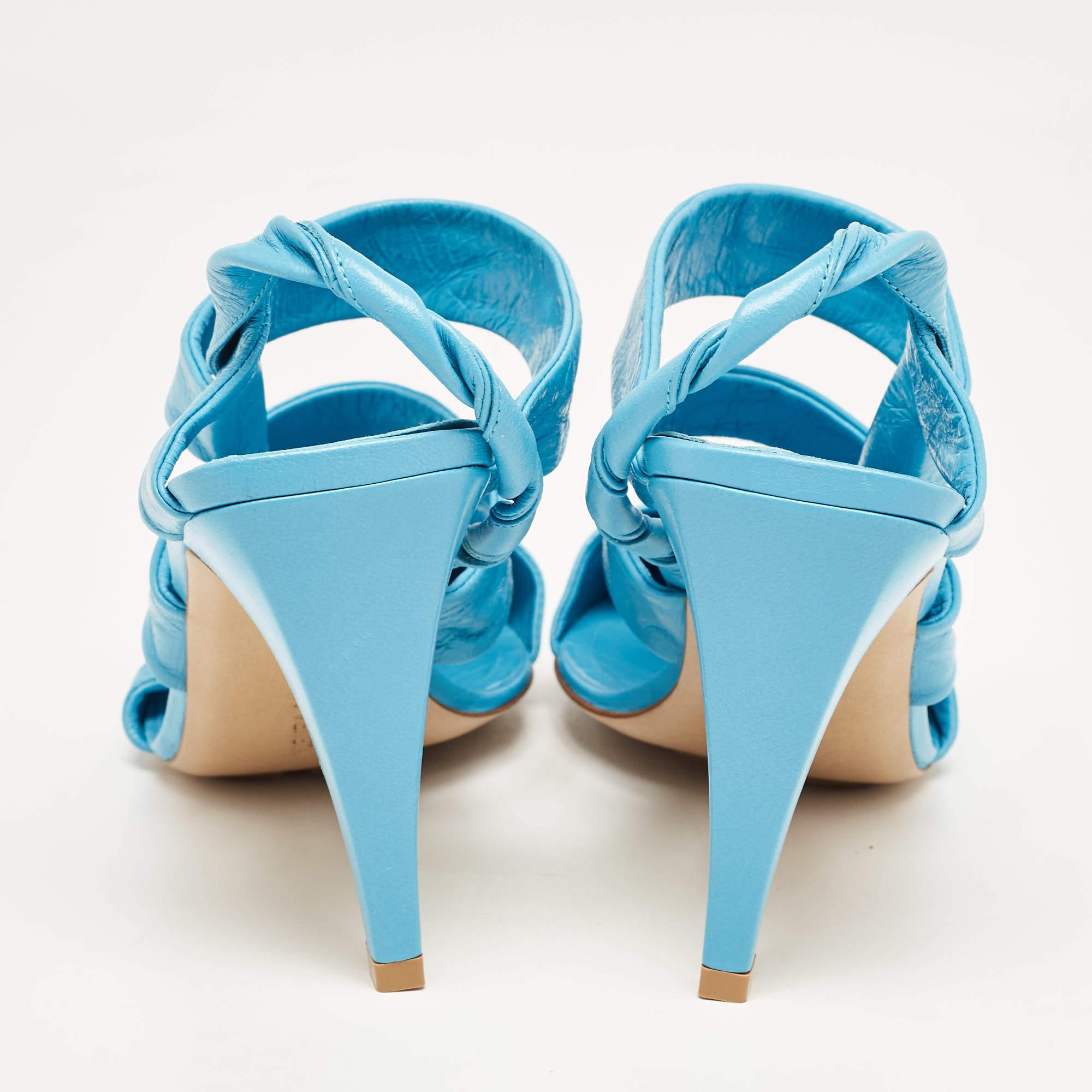Bottega Veneta Blue Leather Strappy Pointed Toe Slingback Sandals Size 40 3