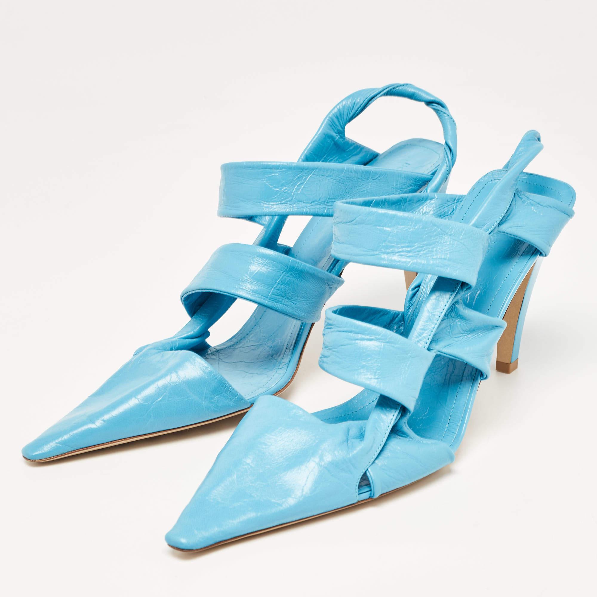 Bottega Veneta Blue Leather Strappy Pointed Toe Slingback Sandals Size 40 4