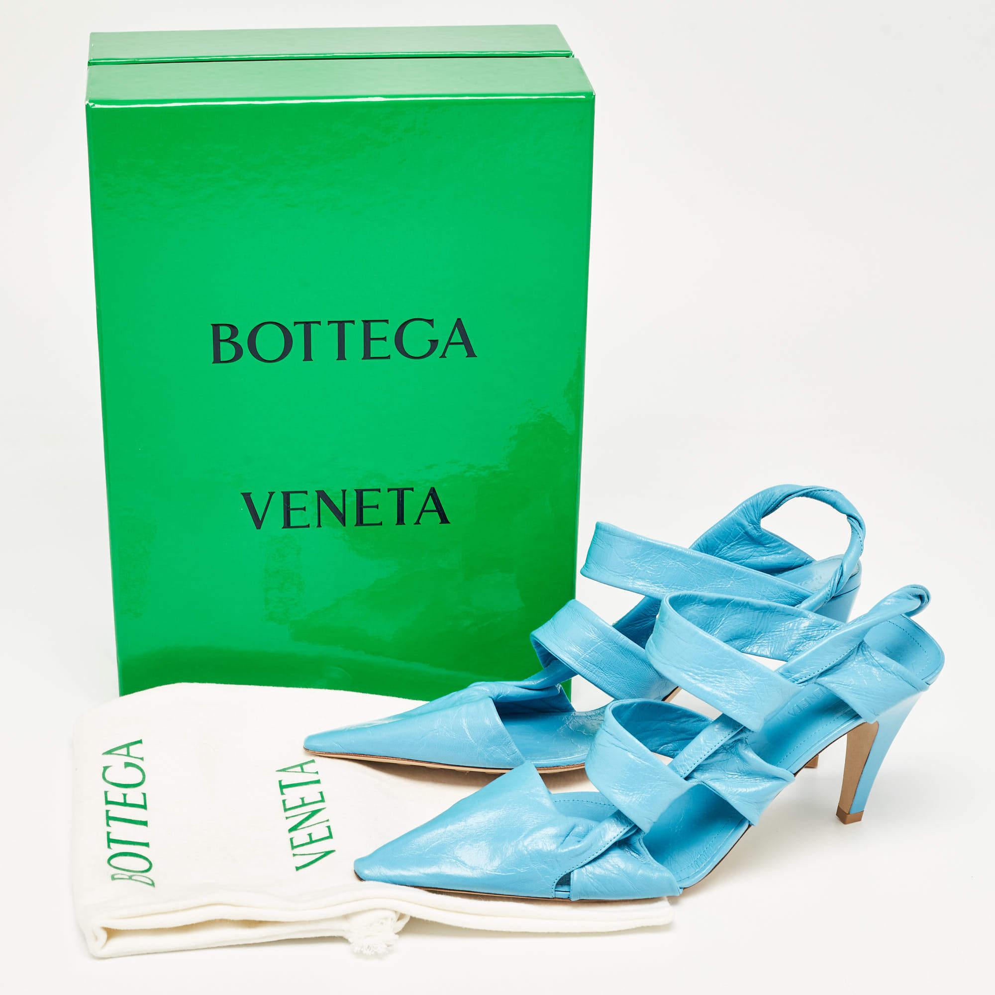 Bottega Veneta Blue Leather Strappy Pointed Toe Slingback Sandals Size 40 5
