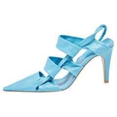 Bottega Veneta Blue Leather Strappy Pointed Toe Slingback Sandals Size 40