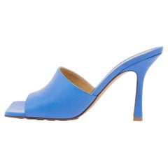 Bottega Veneta Blue Leather Stretch Square Toe Slide Sandals Size 37