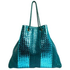Bottega Veneta Blue/Metallic Intrecciato Leather Croisette Shoulder Bag