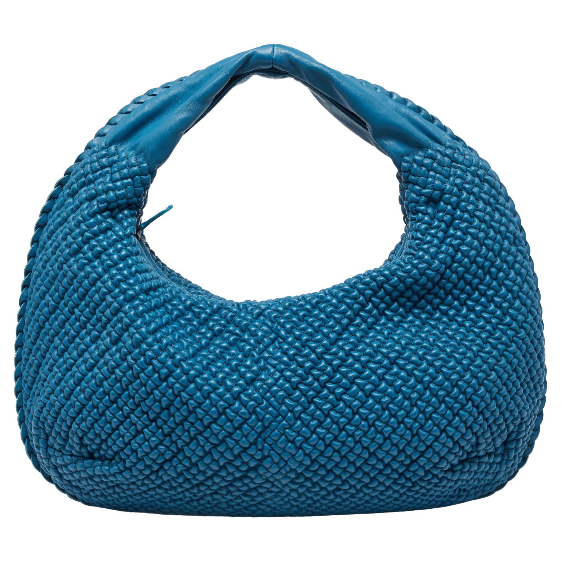 Bottega Veneta Blue Nappa Bubble Quilted Leather Large Veneta Hobo