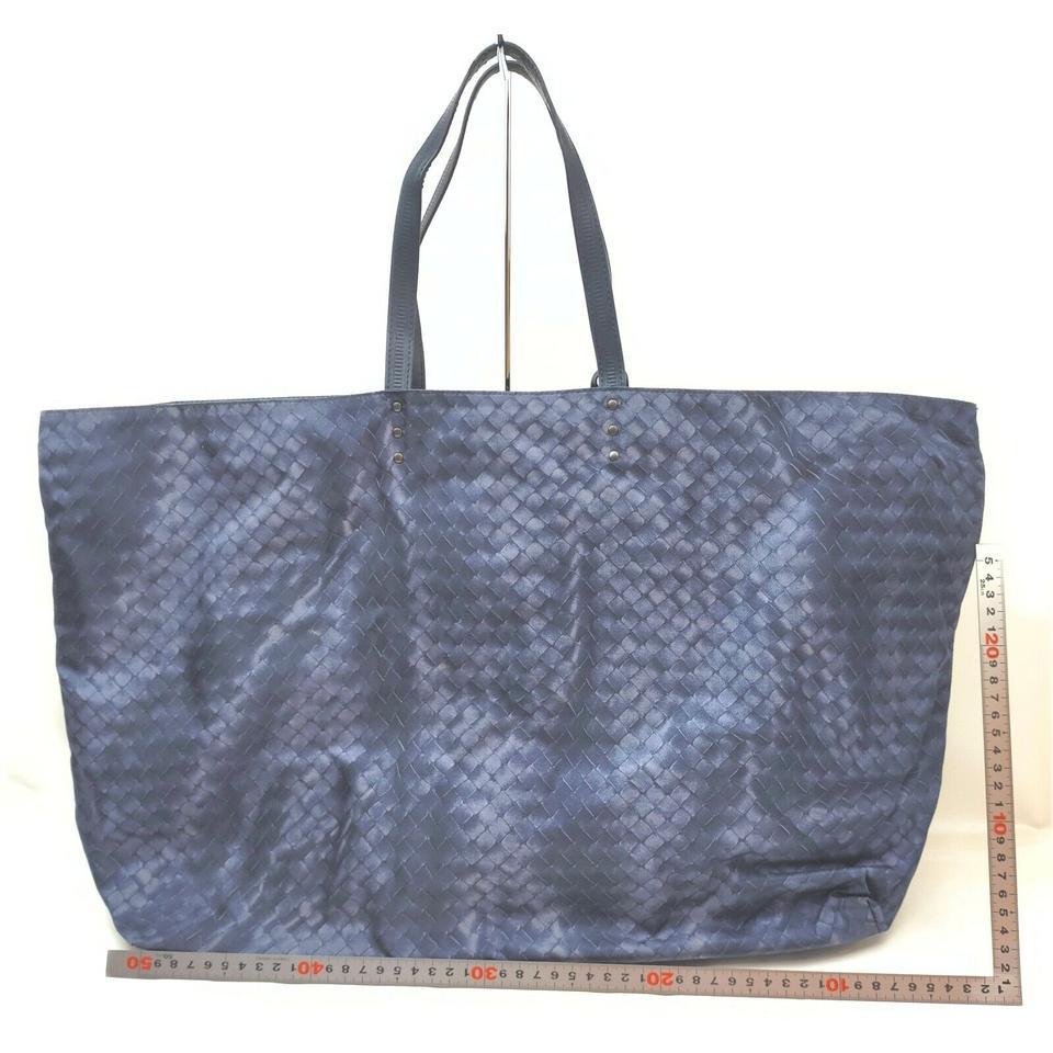 Gray Bottega Veneta Blue Nylon Intrecciolusion Tote Bag 862976   For Sale