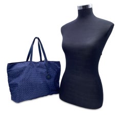 Bottega Veneta Blue Printed Canvas Intrecciolusion Tote Shopping Bag