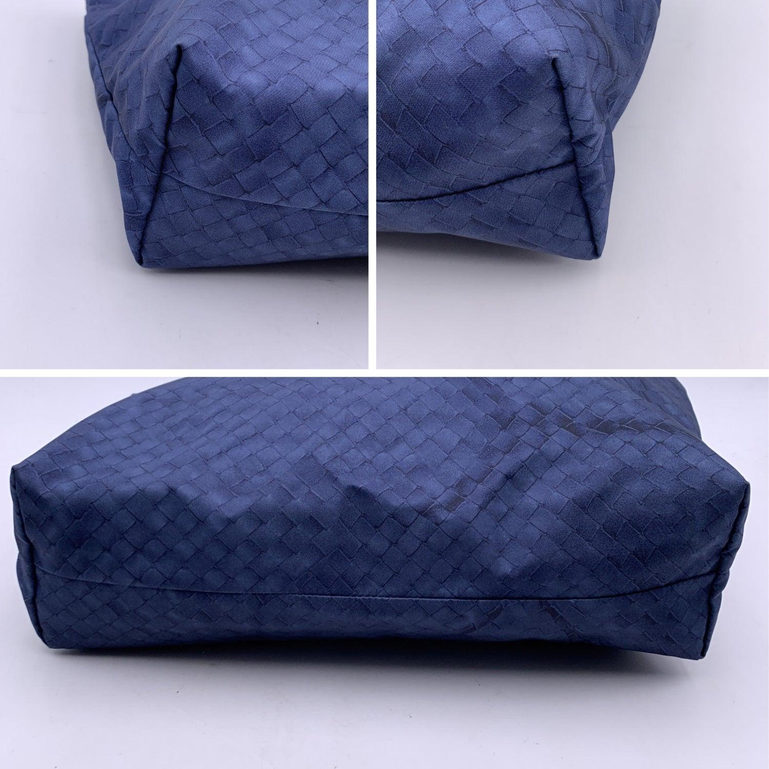 Women's Bottega Veneta Blue Printed Canvas Intrecciolusion Tote Shopping Bag