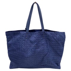 Bottega Veneta Blue Printed Canvas Intrecciolusion Tote Shopping Bag
