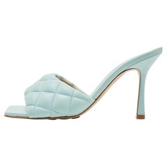 Bottega Veneta Blue Quilted Leather Lido Slide Sandals Size 39