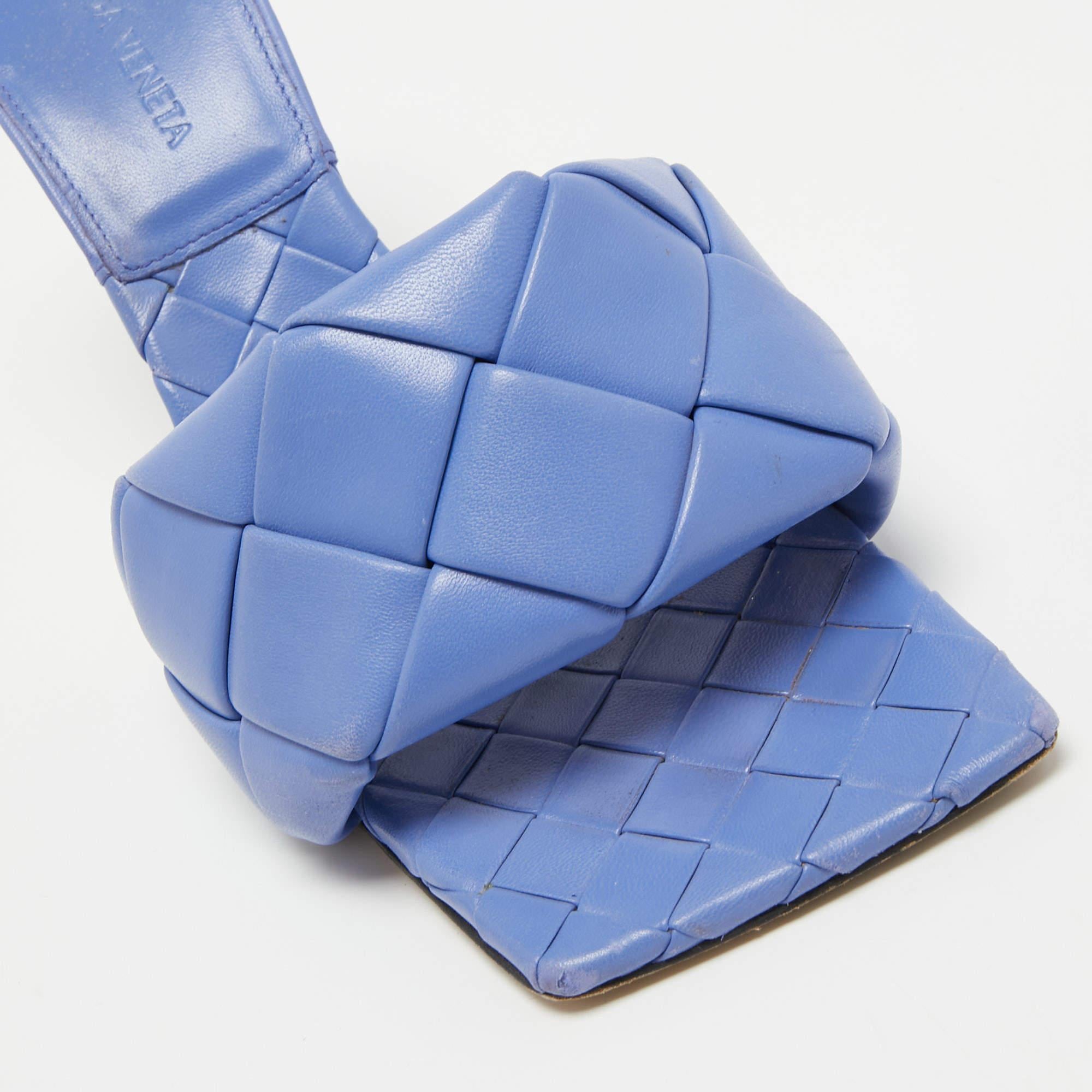 Bottega Veneta Blue Quilted Leather Lido Slide Sandals Size 39.5 3