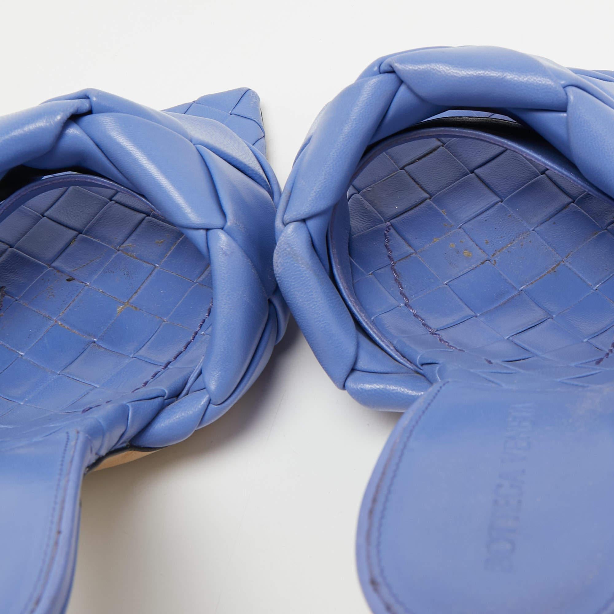 Bottega Veneta Blue Quilted Leather Lido Slide Sandals Size 39.5 4