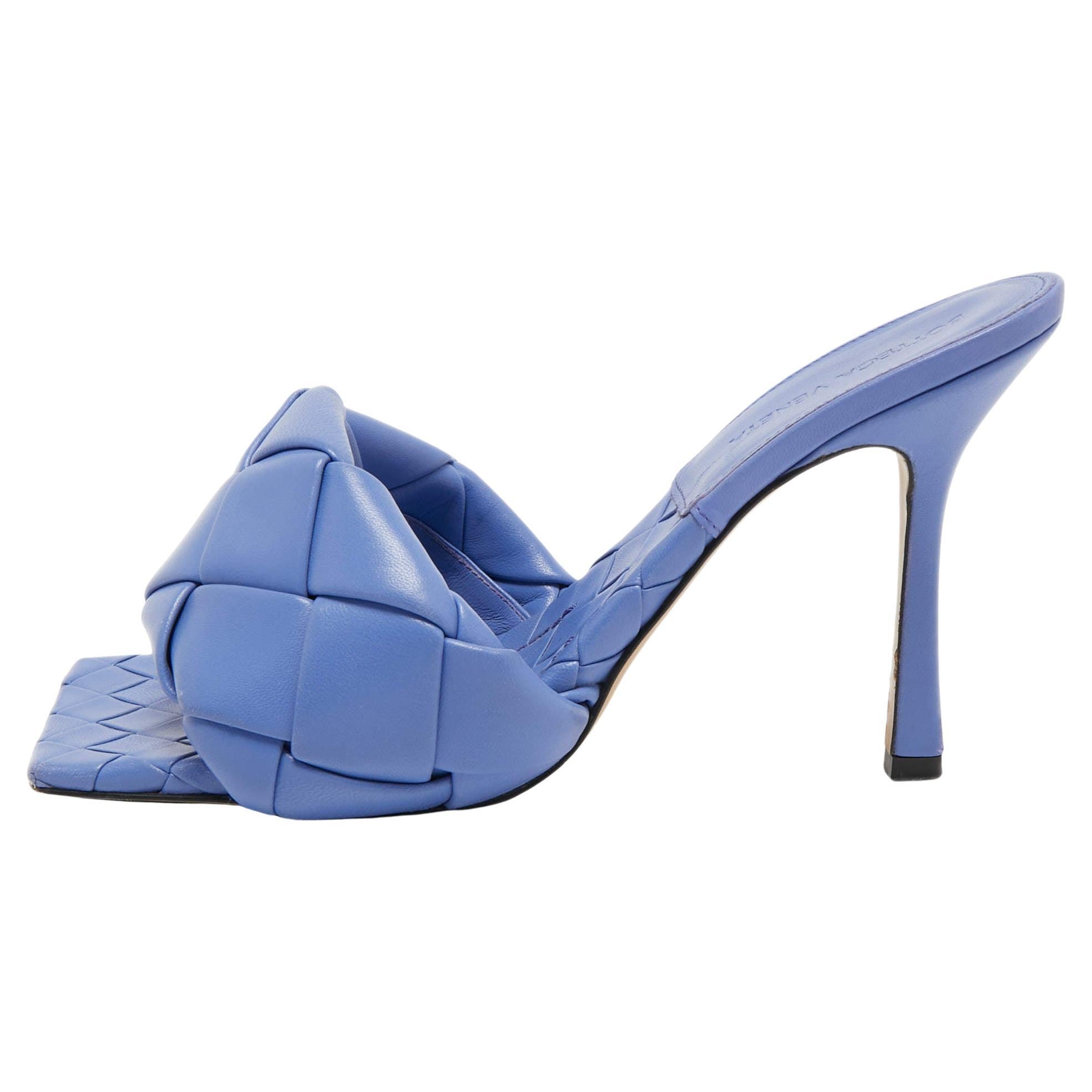 Bottega Veneta Blue Quilted Leather Lido Slide Sandals Size 39.5