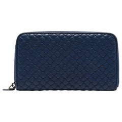 Bottega Veneta Blue Quilted Leather Zip Around Wallet