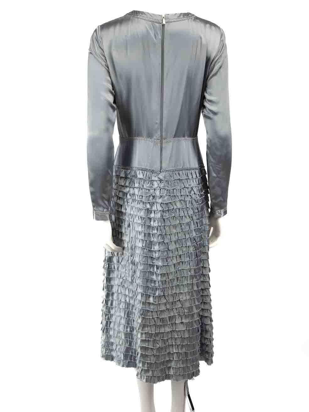 Bottega Veneta Blue Ruffle Detail Midi Dress Size S In Good Condition For Sale In London, GB