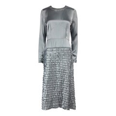 Robe midi bleue à volants Bottega Veneta, taille S