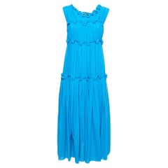 Bottega Veneta Blue Ruffled Cotton Sleeveless Midi Dress M