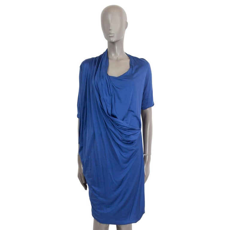 BOTTEGA blue silk DRAPED SHORT SLEEVE COCKTAIL Dress 38 XS For