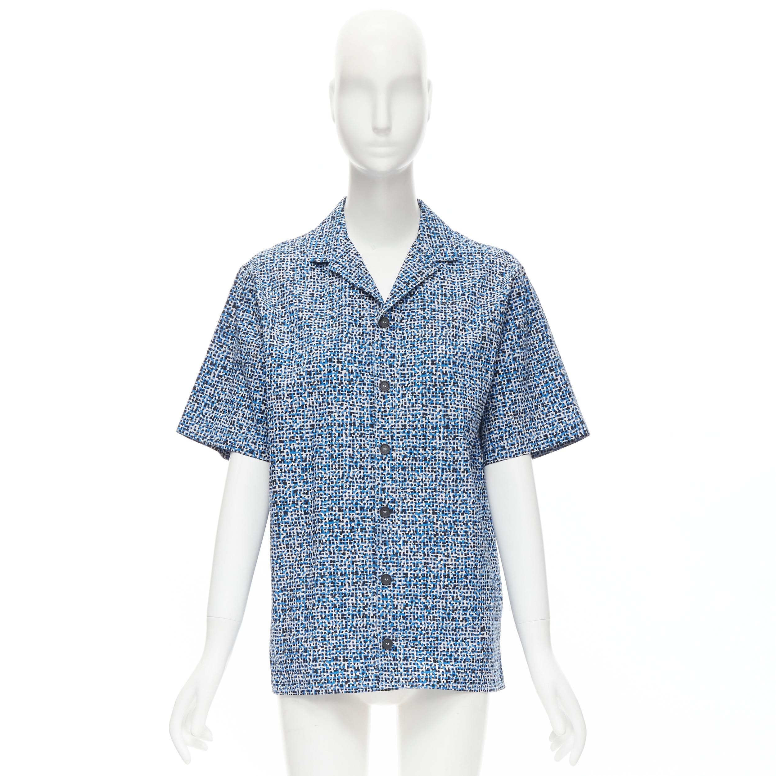 BOTTEGA VENETA blue speckle print camp collar short sleeve boxy cotton shirt S For Sale 5